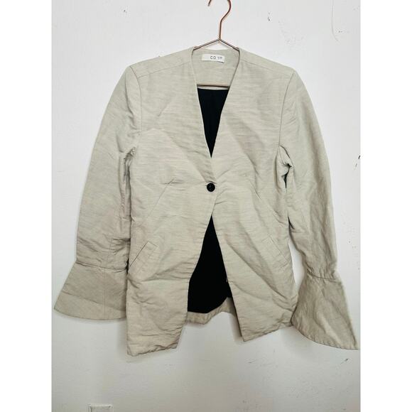 Co Beige Wool Hemp Blend Peplum Bell Sleeves One Button Blazer Jacket Size M - Picture 1 of 6